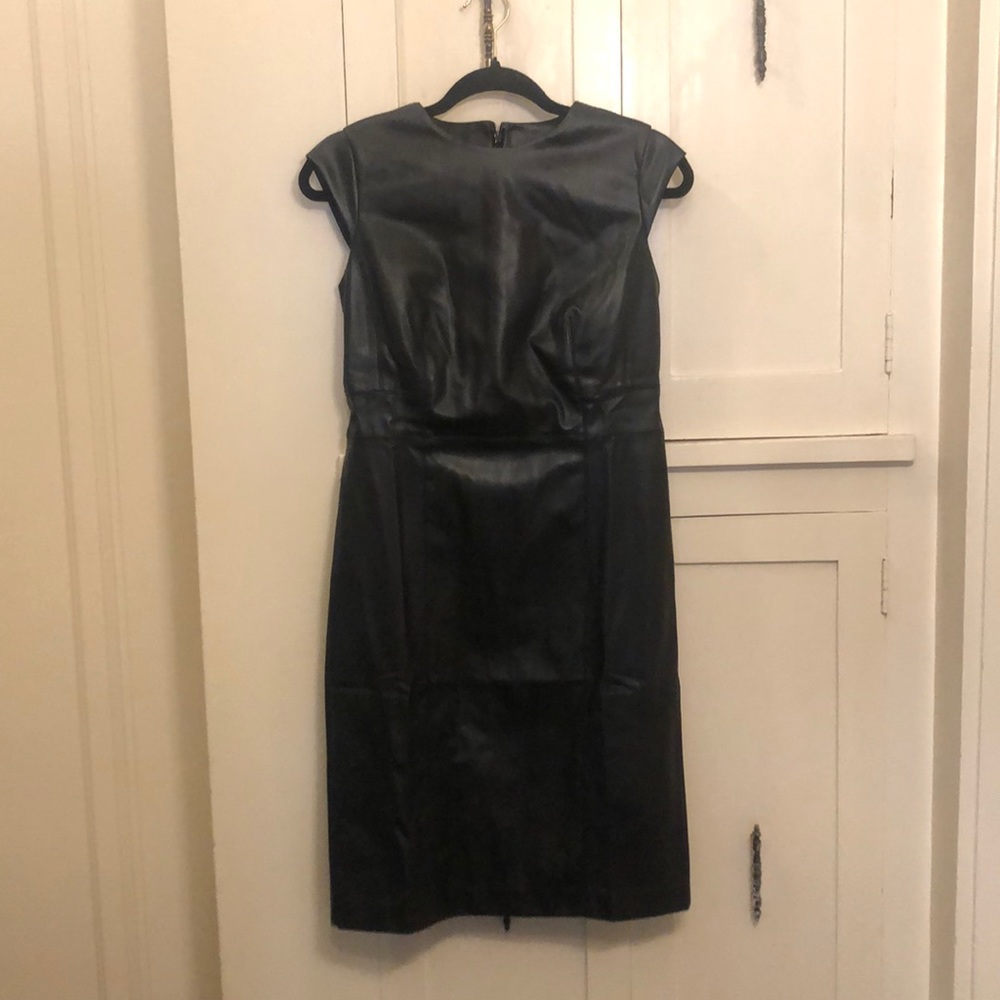Faux Leather Cap Sleeve Sheath Dress
